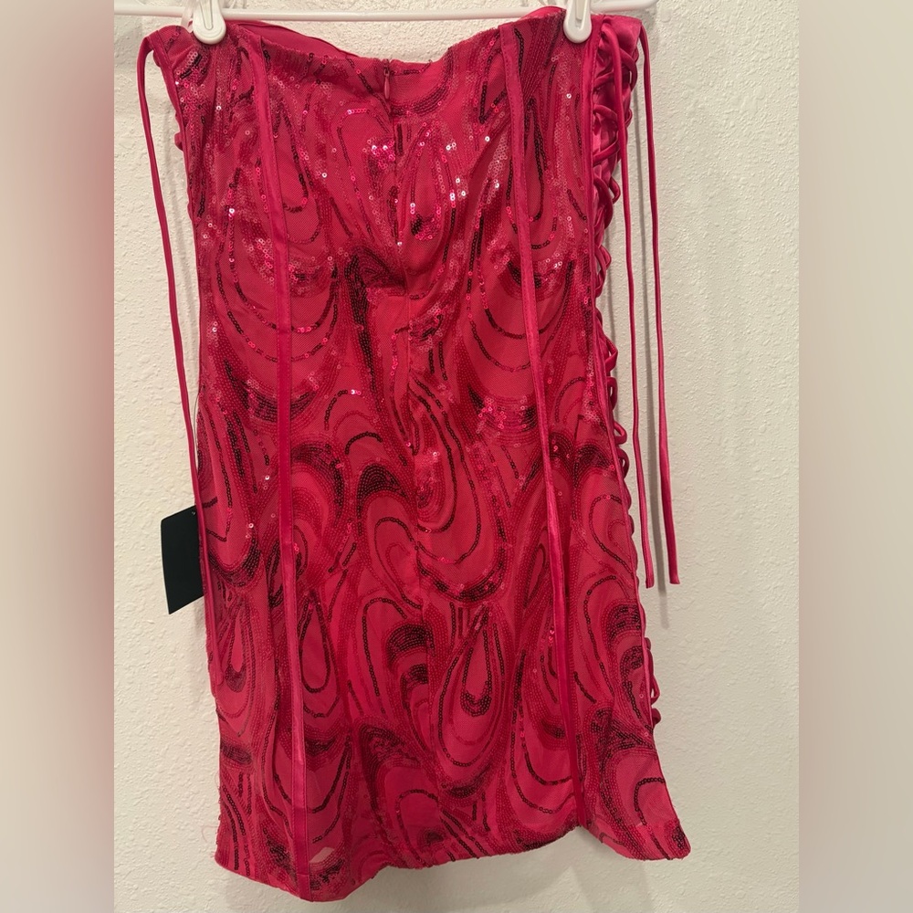 Lulus Enticing Sparkle Hot Pink Sequin Lace-Up Strapless Mini Dress - Picture 8 of 8